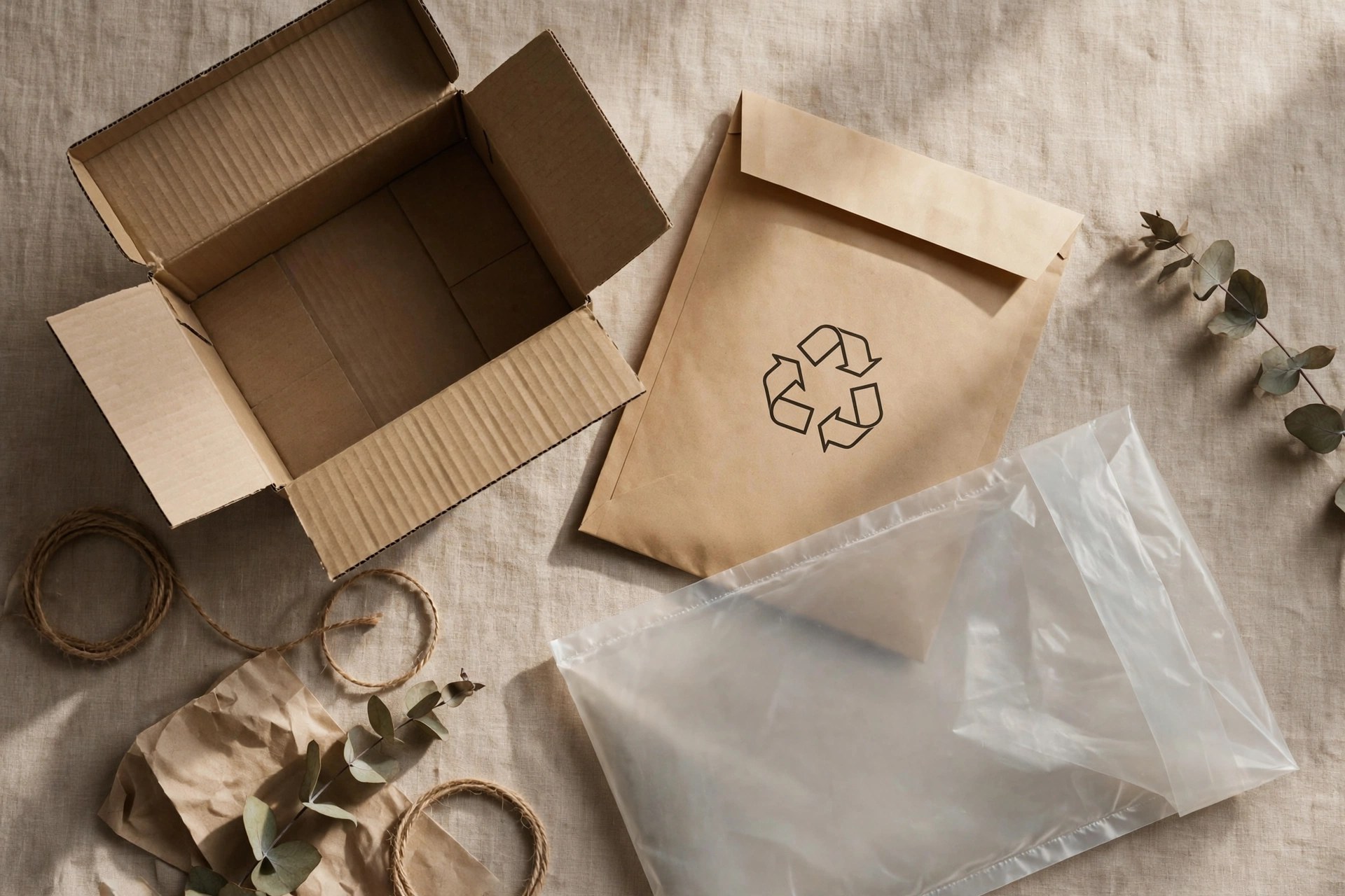 Covered packaging materials under US EPR — corrugated box, kraft paper mailer and poly mailer, each carrying its own fee rate